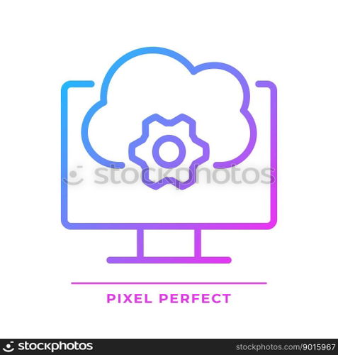 Cloud based software pixel perfect gradient linear vector icon. Application online support. Computing technology. Thin line color symbol. Modern style pictogram. Vector isolated outline drawing. Cloud based software pixel perfect gradient linear vector icon
