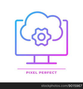 Cloud based software pixel perfect gradient linear vector icon. Application online support. Computing technology. Thin line color symbol. Modern style pictogram. Vector isolated outline drawing. Cloud based software pixel perfect gradient linear vector icon