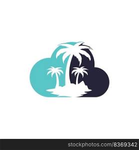 Cloud Beach and palm tree vector logo. Travel and tourism sign. 