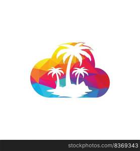 Cloud Beach and palm tree vector logo. Travel and tourism sign.	