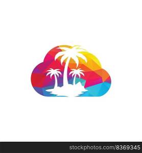 Cloud Beach and palm tree vector logo. Travel and tourism sign.	