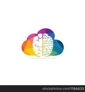 Cloud brain logo design vector icon. Digital brain logo. Database and computing logo concept.