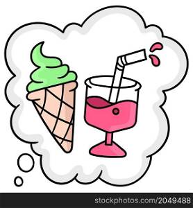 cloud bubble chat filled with ice cream drink and red syrup