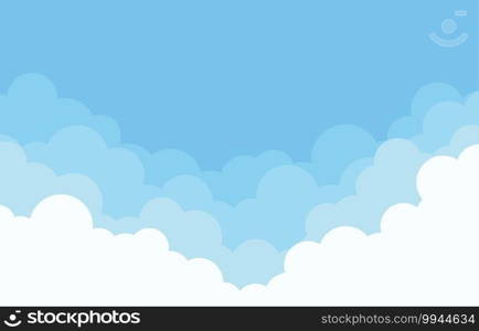 Cloud cartoon style wiht clear blue sky flat design background landscape vector illustration.