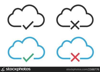 Cloud check and cross icon. Positive and negative load illustration symbol. Sign app element vector.