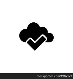 Cloud Check Mark. Flat Vector Icon. Simple black symbol on white background. Cloud Check Mark Flat Vector Icon