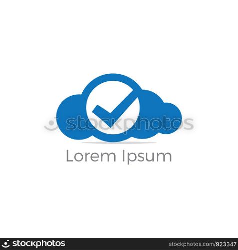 Cloud check mark logo design, tick mark on cloud vector icon. Safety and security symbol.