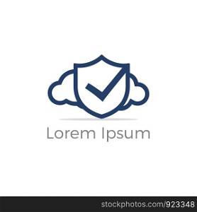 Cloud check mark logo design, tick mark on cloud vector icon. Safety and security symbol.