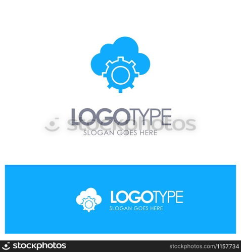 Cloud, Cloud-Computing, Cloud-Settings Blue Solid Logo with place for tagline