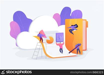 Cloud collaboration technology, remote business management, wireless computing service concept. Vector isolated concept illustration with tiny people and floral elements. Hero image for website.. Cloud collaboration vector illustration.