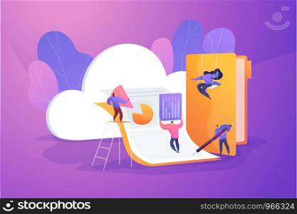 Cloud collaboration technology, remote business management, wireless computing service concept. Vector isolated concept illustration with tiny people and floral elements. Hero image for website.. Cloud collaboration vector illustration.