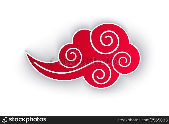 Cloud colored, Chinese style art, air element vector. Isolated icon with shade, blowing of wind, decoration of eastern cultures, oriental drawing. Cloud Colored, Chinese Style Art Air Element Icon