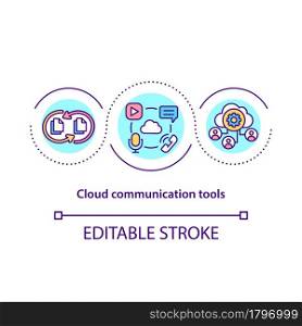 Cloud communication tools concept icon. File sharing service for remote work. Messaging software abstract idea thin line illustration. Vector isolated outline color drawing. Editable stroke. Cloud communication tools concept icon