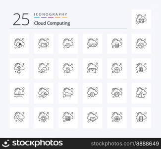 Cloud Computing 25 Line icon pack including data. invelop. cloud. message. cloud