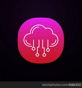 Cloud computing app icon. UI/UX user interface. Data cloud. Artificial intelligence. Database. Big data. Web or mobile application. Vector isolated illustration. Cloud computing app icon