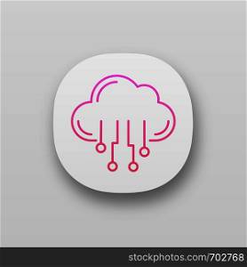 Cloud computing app icon. UI/UX user interface. Data cloud. Artificial intelligence. Database. Big data. Web or mobile application. Vector isolated illustration. Cloud computing app icon