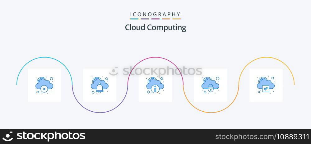 Cloud Computing Blue 5 Icon Pack Including cloud. security. cloud. padlock. cloud