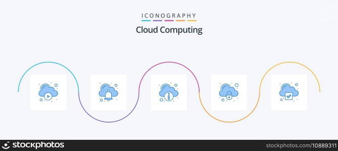 Cloud Computing Blue 5 Icon Pack Including cloud. security. cloud. padlock. cloud