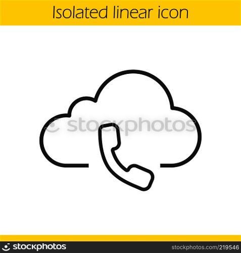 Cloud computing call center linear icon. Handset thin line illustration. Web storage support service concept. Contour symbol. Vector isolated outline drawing. Cloud computing call center linear icon