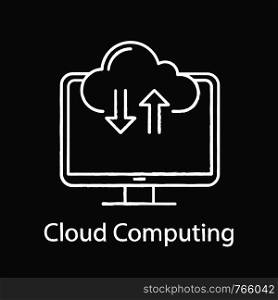 Cloud computing chalk icon. Internet data storage. File sharing service. Cloud web storage. Data transfer. Upload and download. Computer display. Isolated vector chalkboard illustration. Cloud computing chalk icon