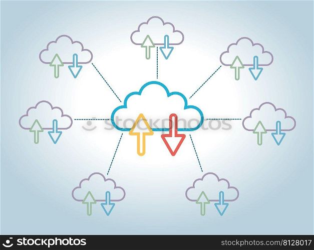 Cloud computing concept, database connection, server database. Flat design vector.