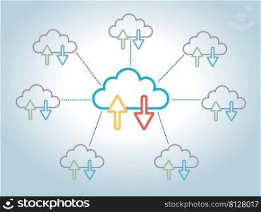 Cloud computing concept, database connection, server database. Flat design vector.