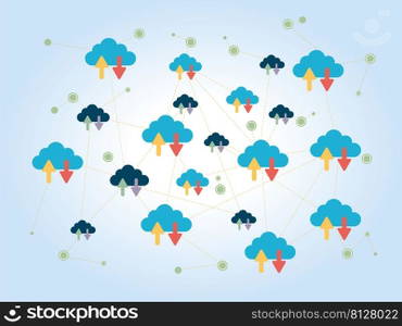 Cloud computing concept, database connection, server database. Flat design vector.