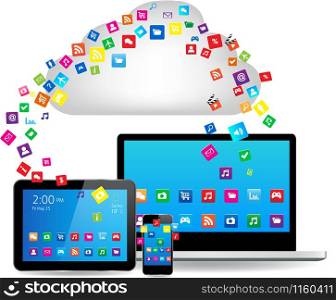 "Cloud computing concept design. Devices connected to the "cloud"."