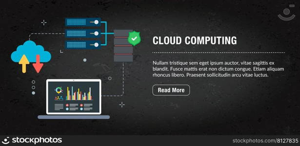 Cloud computing concept. Internet banner with icons in vector. Web banner for business, finance, strategy, investment, technology and planning.