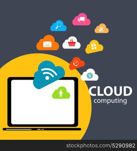 Cloud Computing Concept on Different Electronic Devices. Vector Illustration. Cloud Computing Concept on Different Electronic Devices. Vector