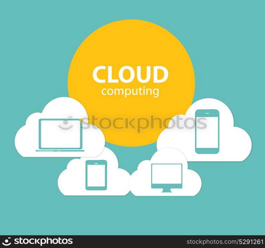 Cloud Computing Concept on Different Electronic Devices. Vector Illustration. Cloud Computing Concept on Different Electronic Devices. Vector