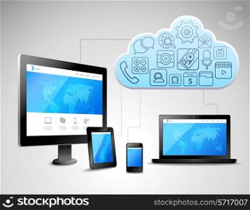 Cloud computing concept with business icons and computer mobile devices vector illustration