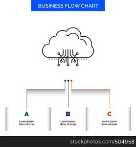 cloud, computing, data, hosting, network Business Flow Chart Design with 3 Steps. Line Icon For Presentation Background Template Place for text. Vector EPS10 Abstract Template background