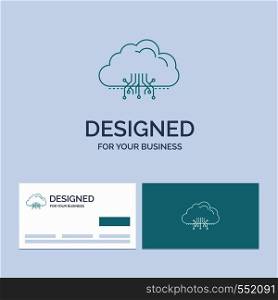 cloud, computing, data, hosting, network Business Logo Line Icon Symbol for your business. Turquoise Business Cards with Brand logo template. Vector EPS10 Abstract Template background