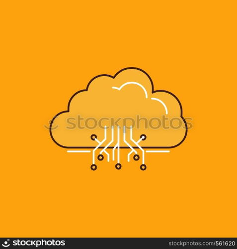 cloud, computing, data, hosting, network Flat Line Filled Icon. Beautiful Logo button over yellow background for UI and UX, website or mobile application. Vector EPS10 Abstract Template background