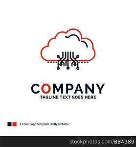 cloud, computing, data, hosting, network Logo Design. Blue and Orange Brand Name Design. Place for Tagline. Business Logo template.