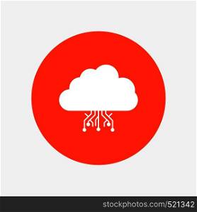 cloud, computing, data, hosting, network White Glyph Icon in Circle. Vector Button illustration. Vector EPS10 Abstract Template background