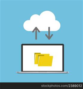 Cloud computing data transfer concept with laptop. Vector illustration. Cloud computing data transfer concept with laptop. Vector