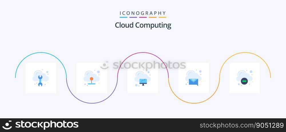 Cloud Computing Flat 5 Icon Pack Including minus. message. computer. recieved. cloud