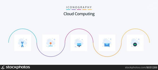 Cloud Computing Flat 5 Icon Pack Including minus. message. computer. recieved. cloud