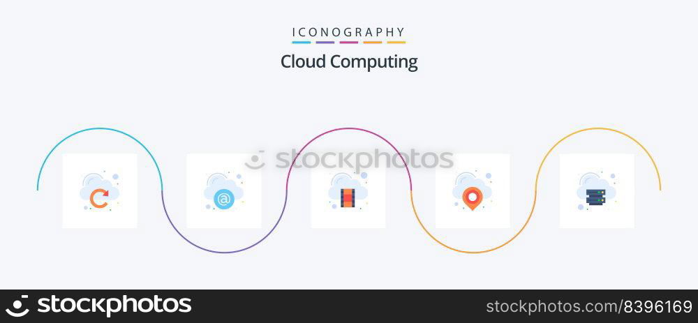 Cloud Computing Flat 5 Icon Pack Including server. pin. cloud. map. cloud