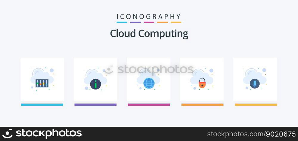 Cloud Computing Flat 5 Icon Pack Including technology. security. cloud computing. padlock. cloud. Creative Icons Design