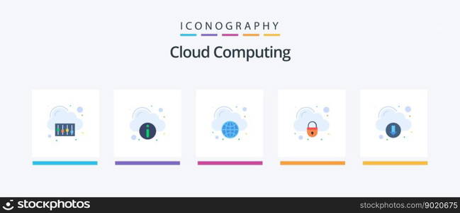 Cloud Computing Flat 5 Icon Pack Including technology. security. cloud computing. padlock. cloud. Creative Icons Design