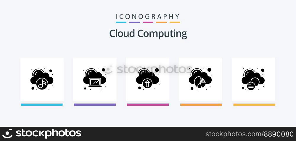 Cloud Computing Glyph 5 Icon Pack Including cloud. data. technology. cloud. analytics. Creative Icons Design