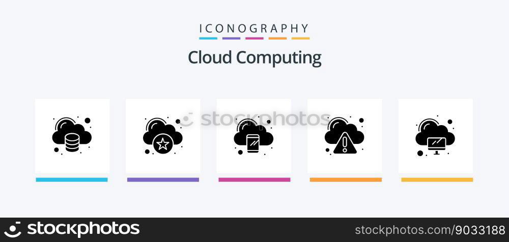 Cloud Computing Glyph 5 Icon Pack Including computing. computing. warning. cloud. Creative Icons Design