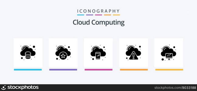 Cloud Computing Glyph 5 Icon Pack Including computing. computing. warning. cloud. Creative Icons Design