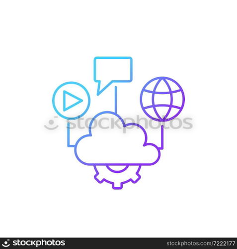 Cloud computing gradient linear vector icon. Files storage and sharing. Computing services delivering. Virtual server. Thin line color symbol. Modern style pictogram. Vector isolated outline drawing. Cloud computing gradient linear vector icon