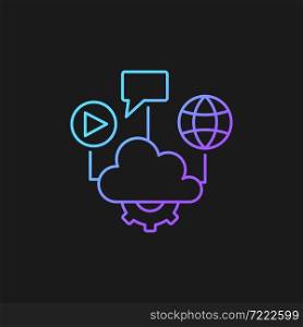 Cloud computing gradient vector icon for dark theme. Files storage and sharing. Computing services delivering. Thin line color symbol. Modern style pictogram. Vector isolated outline drawing. Cloud computing gradient vector icon for dark theme