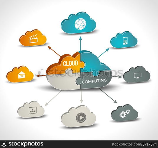 Cloud computing infographics set with 3d chart and data processing networking elements vector illustration