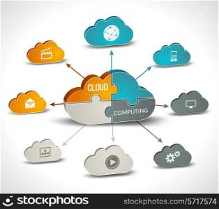 Cloud computing infographics set with 3d chart and data processing networking elements vector illustration